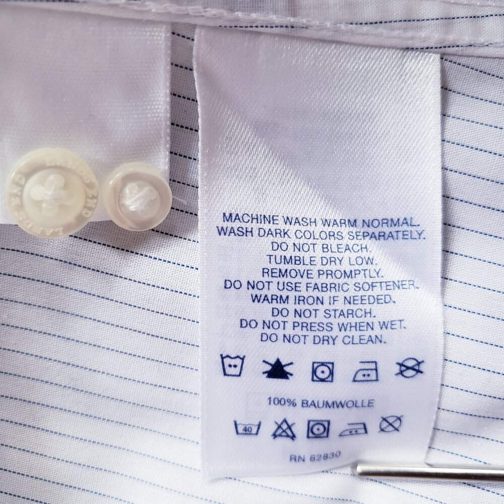Lands' End Nautical Anchor Logo Non Iron Button Up White Striped Shirt - Picture 12 of 13